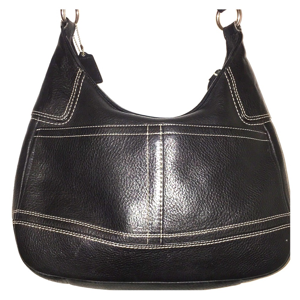 COACH black pebbled shoulder bag silver accents - Picture 2 of 8
